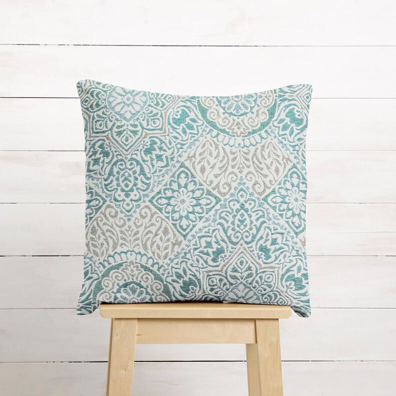 Tela decorativa Jacquard Azulejos elegantes – petroleo ligera/beige claro,  image number 6