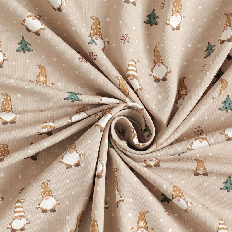 Tela de jersey de algodón Gnomos en la nieve – almendra,  image number 3
