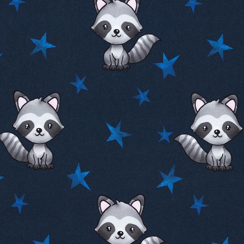 Tela de jersey de algodón Mapache con estrellas | Glitzerpüppi – azul noche/plateado,  image number 1
