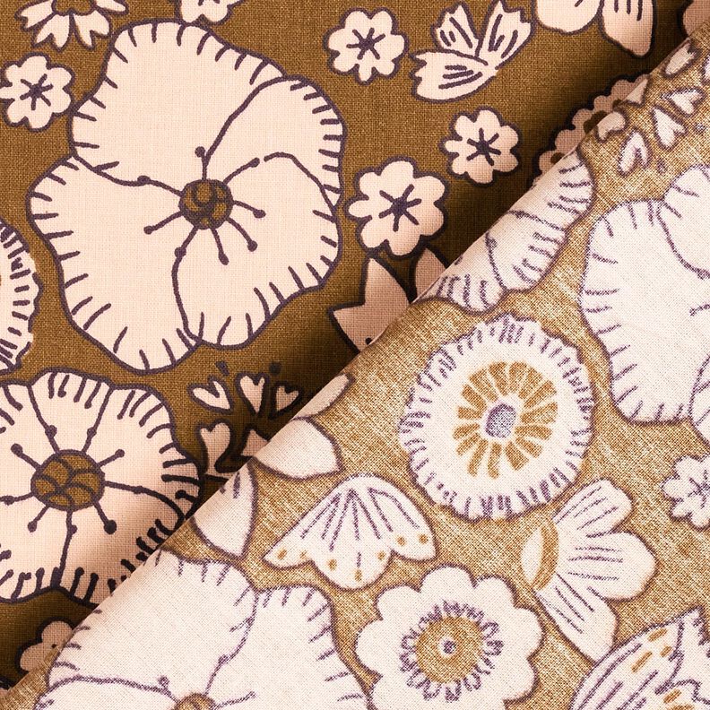 Tela de algodón Cretona Flores retro – oliva/rosado,  image number 4