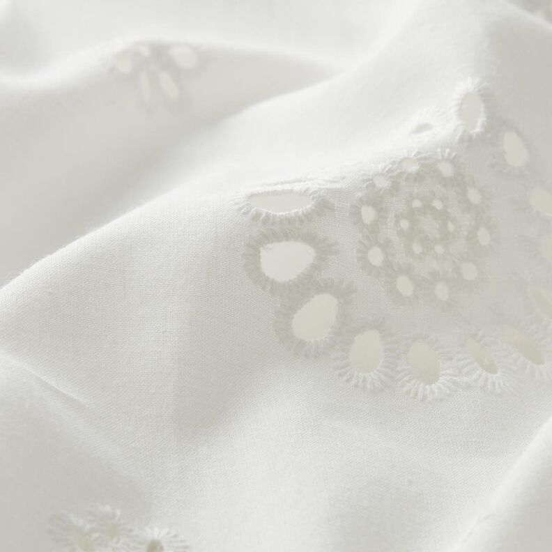 Tela de algodón con bordado inglés de flores – blanco,  image number 2