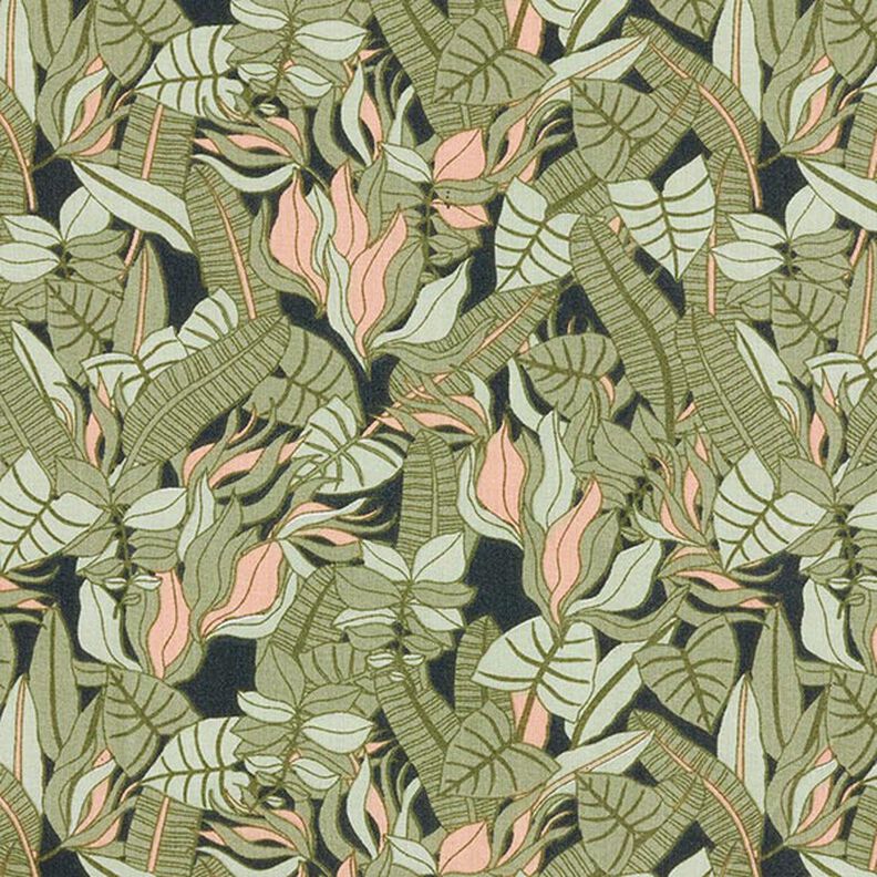 Tela de algodón Cretona hojas tropicales – negro/verde,  image number 1