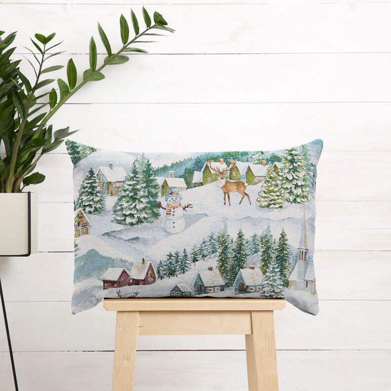 Tela decorativa Tapiz Paisaje invernal – marfil/turquesa claro,  image number 6