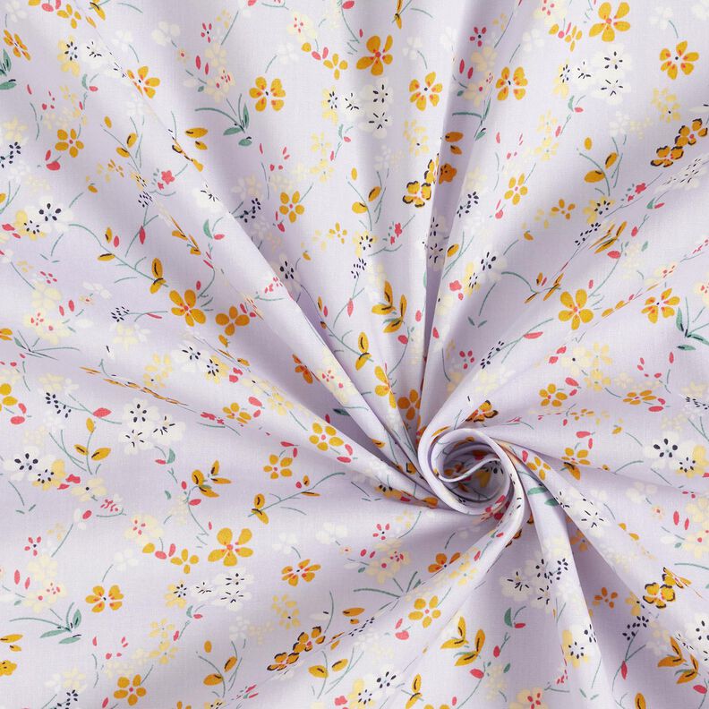 Popelina de algodón flores delicadas – lila pastel/amarillo curry,  image number 3