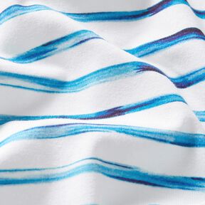 Tela de jersey de algodón Rayas de acuarela anchas Impresión digital – marfil/azul | Retazo 50cm, 