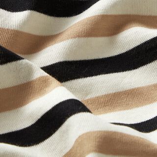 Tela de jersey de algodón Rayas multicolores – blanco lana/beige, 