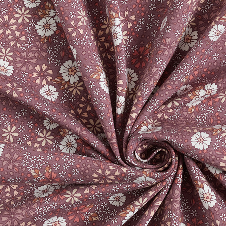 Tela de jersey de algodón Prado con flores – rosa viejo oscuro,  image number 3