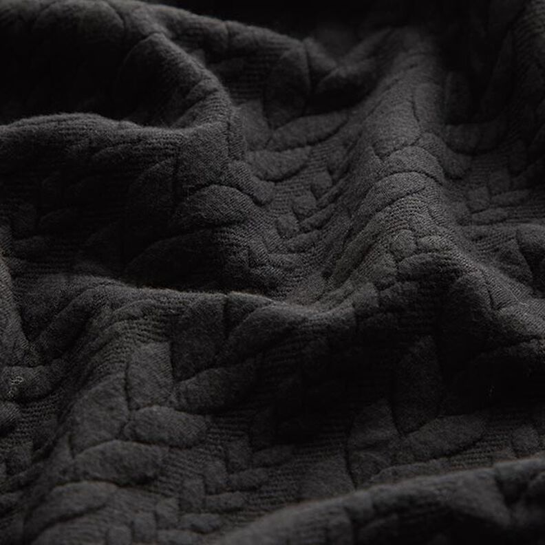 Tela de jersey jacquard Cloqué Punto trenzado – negro,  image number 2