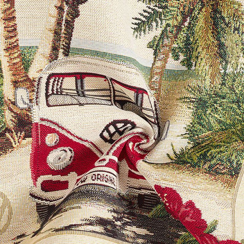 Tela decorativa Pieza de tapiz VW Bulli – naturaleza/rojo,  image number 4