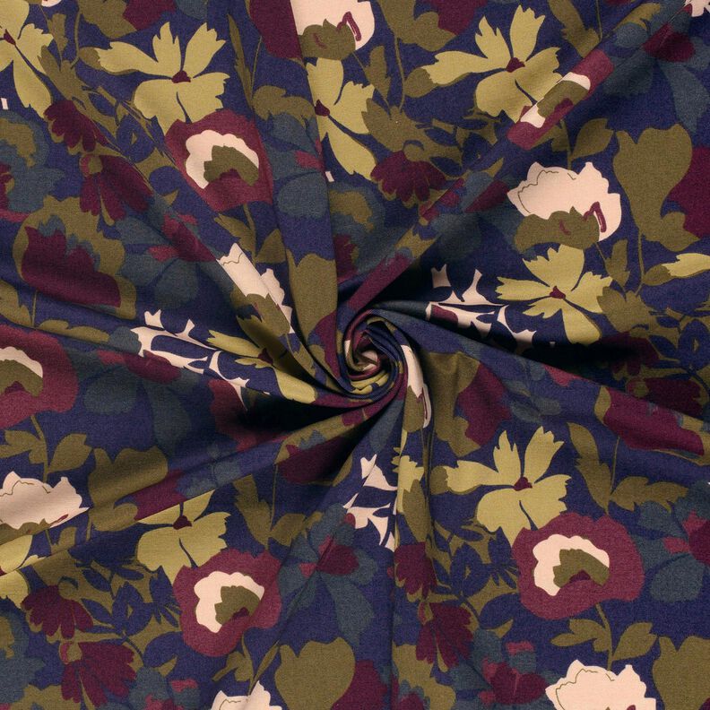 Tela de jersey romaní Campo de flores – azul marino/merlot,  image number 3