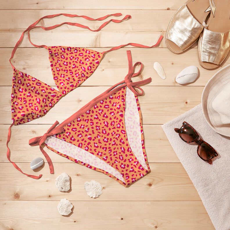 Tejido de bañador con estampado leopardo – naranja melocotón/rosa intenso,  image number 6