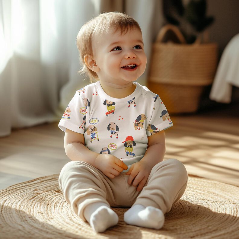 Tela de jersey de algodón Perro patinador Impresión digital | Poppy Fabrics – marfil/rosa dorado,  image number 5