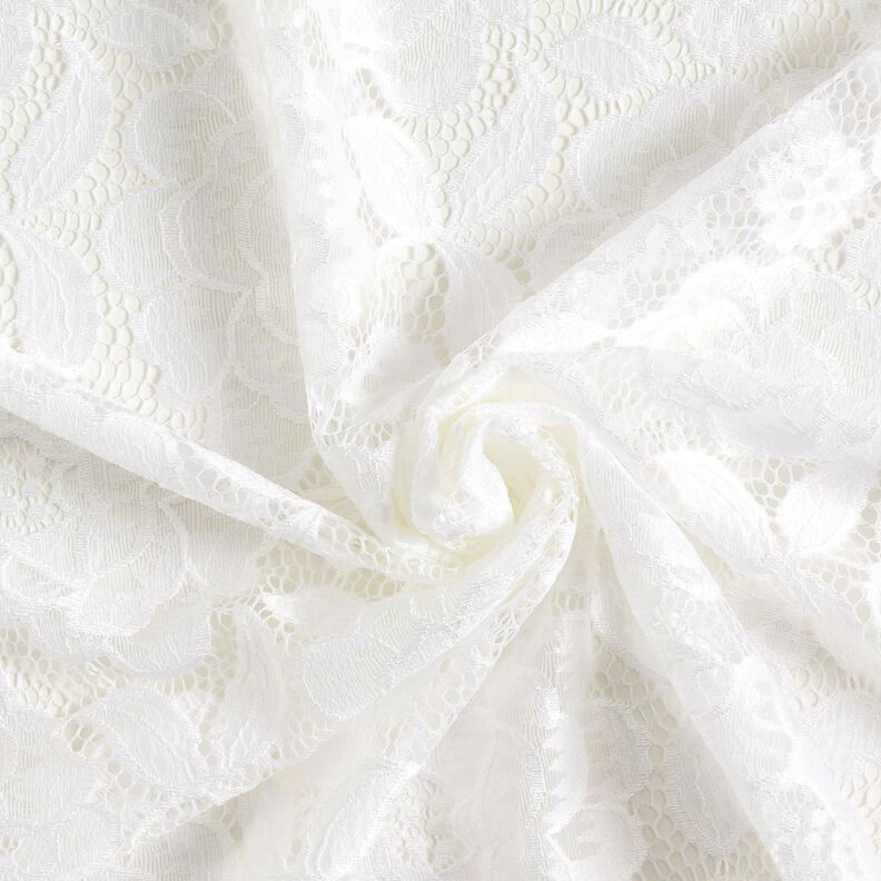Encaje elástico Flores y hojas – blanco lana,  image number 4