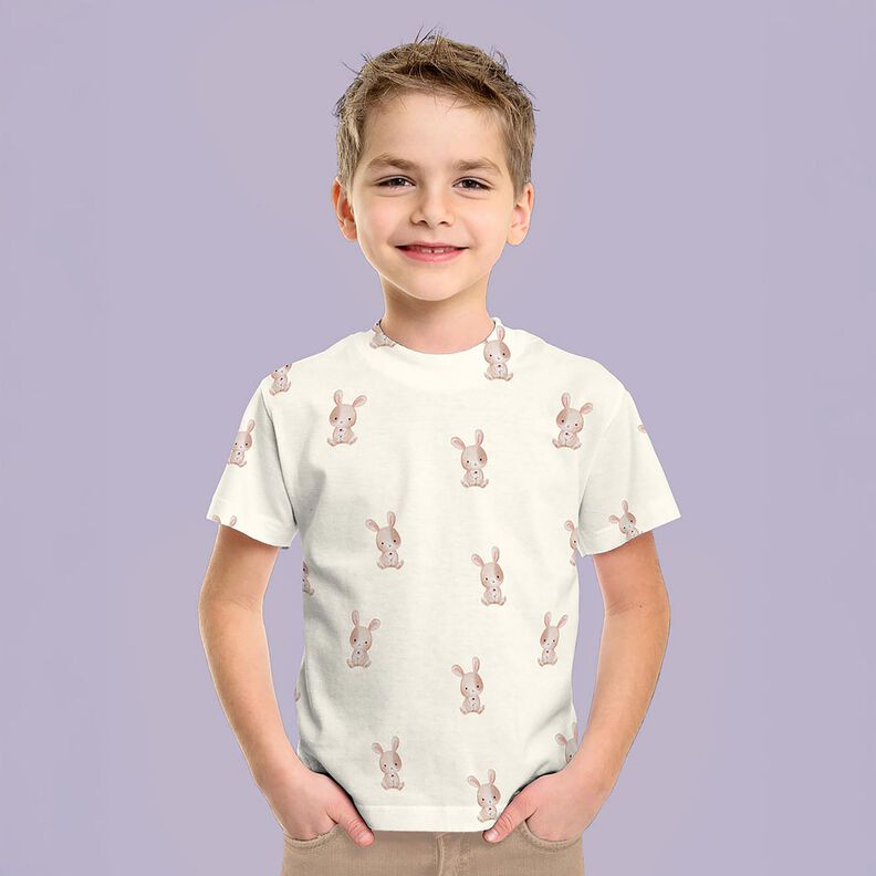 GOTS Tela de jersey de algod&oacute;n Conejo con flor Impresi&oacute;n digital &ndash; marfil,  image number 7