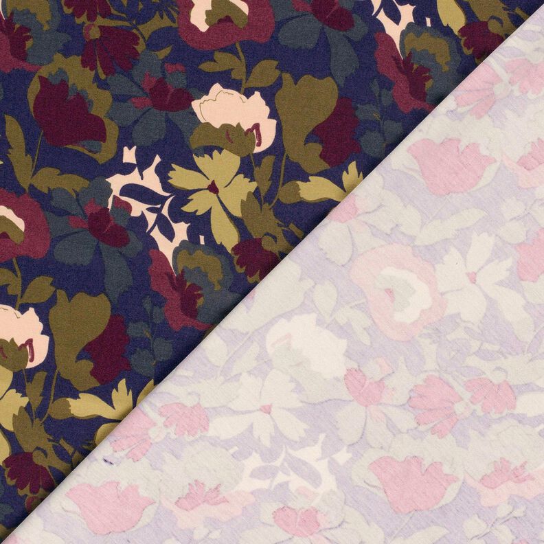 Tela de jersey romaní Campo de flores – azul marino/merlot,  image number 4