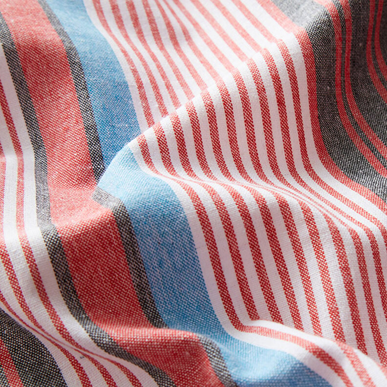 Mezcla de lino y algodón Rayas irregulares – blanco/rojo,  image number 2