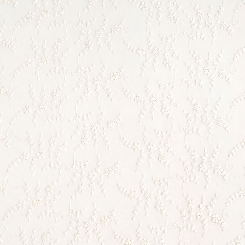 Encaje de tul con flores pequeñas – blanco,  image number 1