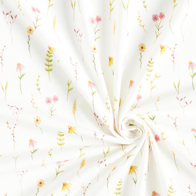Tela de jersey de algodón Flores de pradera de acuarela Impresión digital – marfil/rosa antiguo,  image number 3