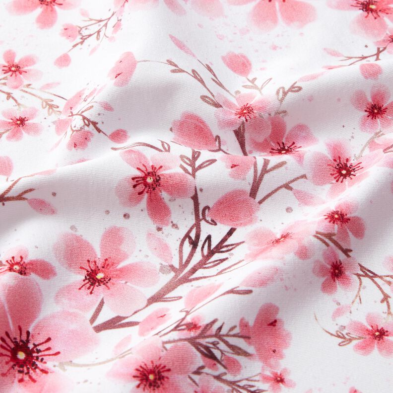Tela de jersey de algodón Flor de cerezo | Glitzerpüppi – blanco,  image number 1