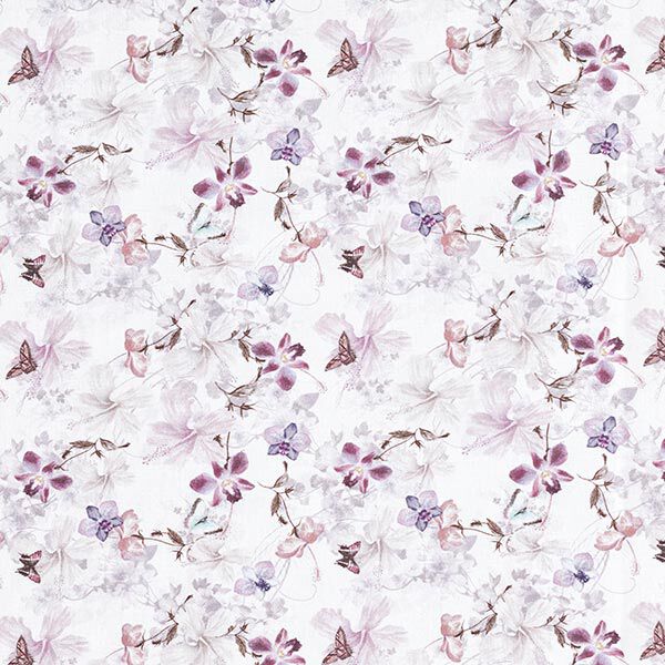 Tela decorativa Popelina de algodón Mariposas y orquídeas – violeta pastel,  image number 1