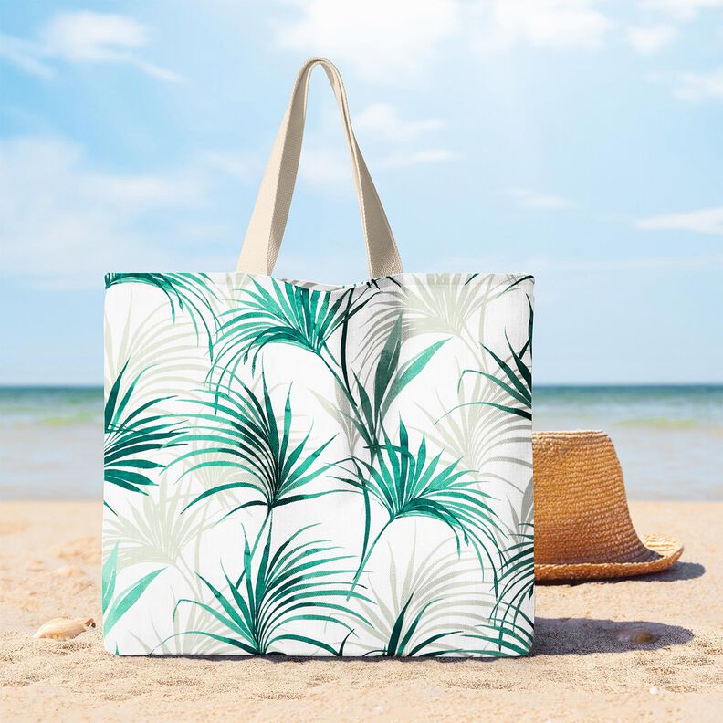 Tela decorativa Panama Hoja de palmera &ndash; blanco/verde esmeralda,  image number 7