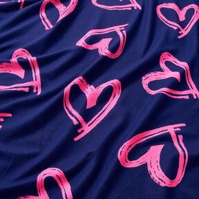 Felpa francesa veraniega Estilo vaquero con corazones de neón – azul noche/rosa neón, 