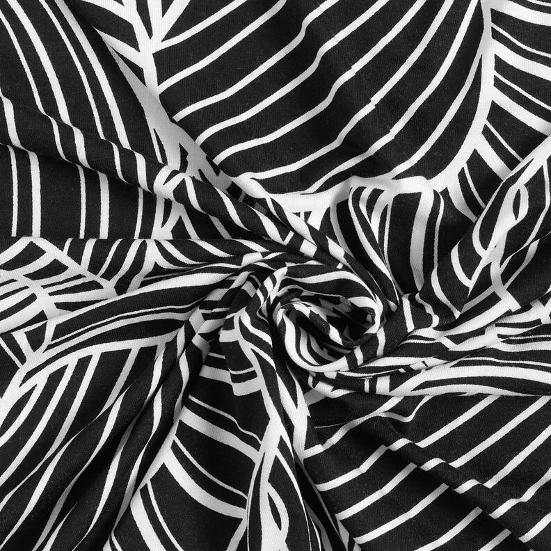 Tela de jersey de viscosa hojas abstractas – negro/blanco,  image number 4