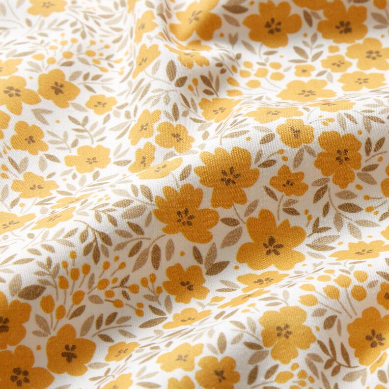 Tela decorativa Satén de algodón Mar de flores – mostaza/blanco,  image number 2