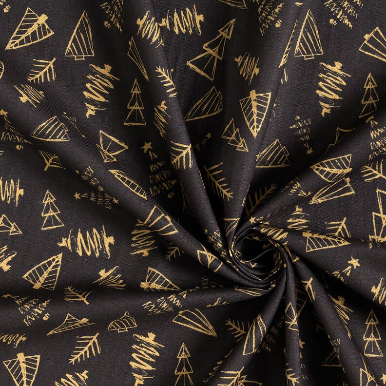 Tela de algodón Cretona Elegantes abetos – negro/dorado,  image number 3