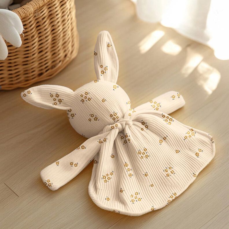 GOTS Jersey canelado Cama de flores | Poppy Fabrics &ndash; crema/marr&oacute;n avellana,  image number 6