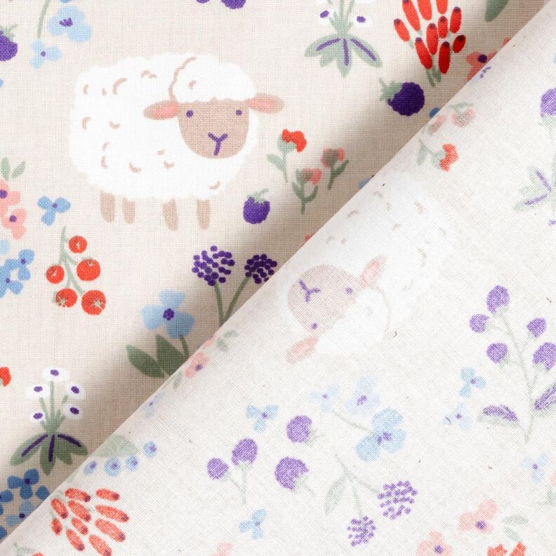 Popelina de algodón Animales en un prado de flores – naturaleza/rojo fuego,  image number 4