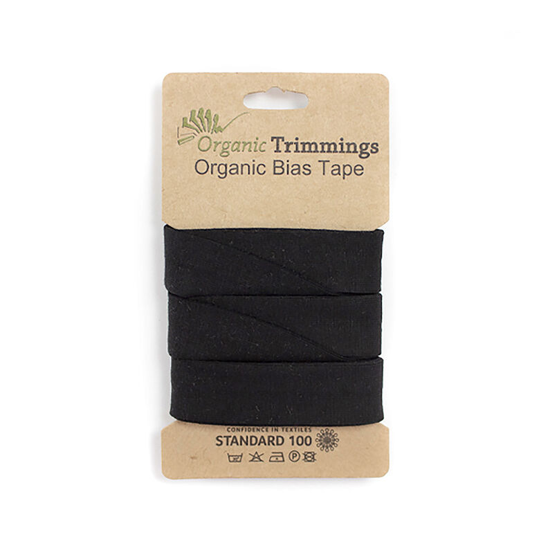 Cinta al biés Tela de jersey de algodón orgánico [3 m | 20 mm]  – negro,  image number 1