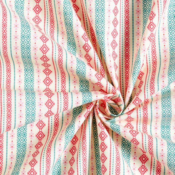 Tela de algodón Cretona Étnico – verde menta/rosa,  image number 4