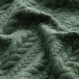 Tela de jersey jacquard Cloqué Punto trenzado – verde oscuro, 