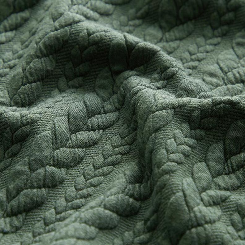 Tela de jersey jacquard Cloqué Punto trenzado – verde oscuro,  image number 2