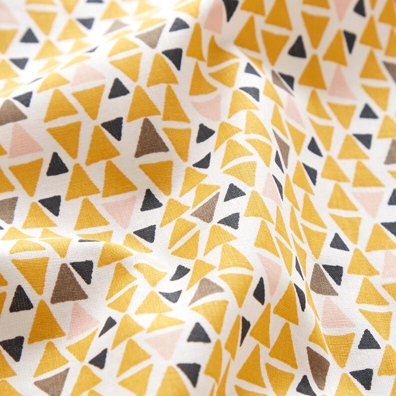 Tela de algodón Cretona triángulos mini – rosa oscuro/amarillo curry,  image number 2