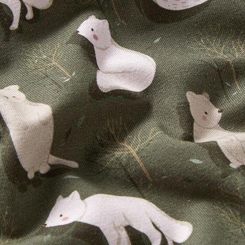 Tela de jersey de algodón orgánico Zorro de las nieves y marmota Impresión digital – pino oscuro,  image number 2