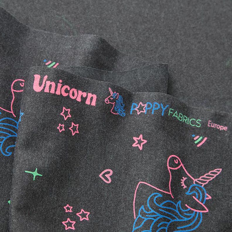 Tela de jersey de algodón Unicornios de neón y arcoíris. – antracito,  image number 3