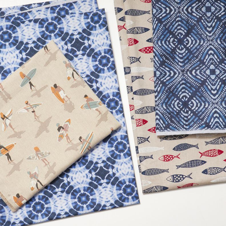 Tela decorativa Lona Círculos batik – índigo/blanco,  image number 6