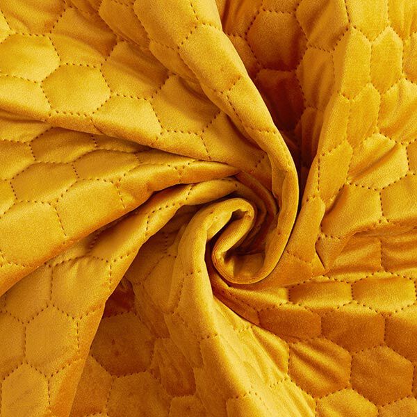 Tela de tapicería Terciopelo acolchado en diseño de panal – mostaza,  image number 3