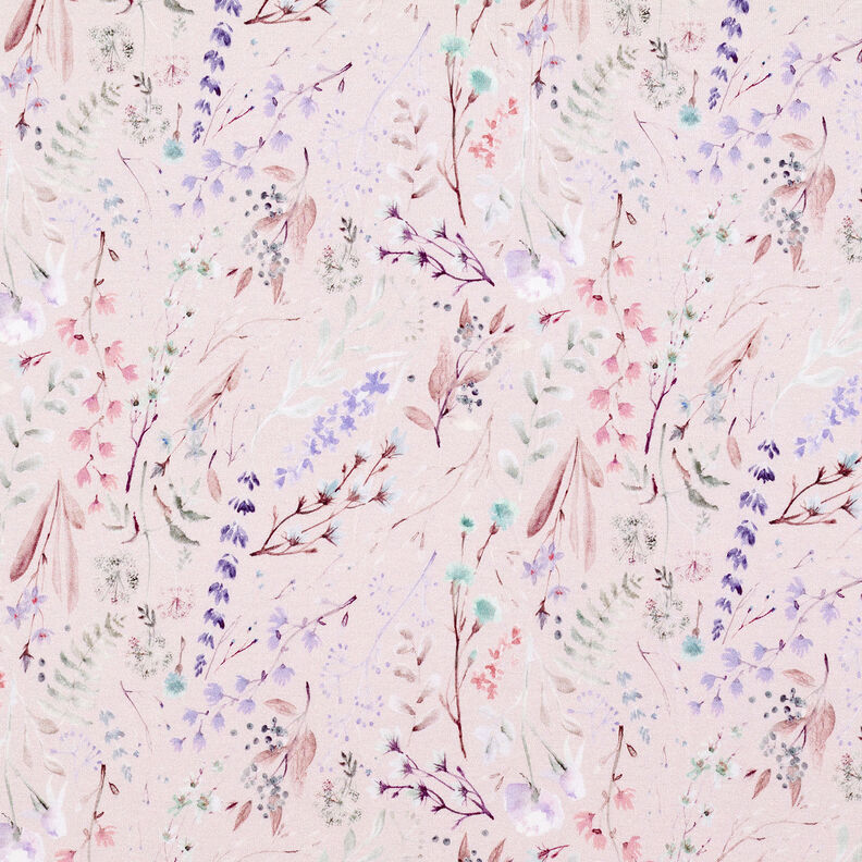 Jersey de viscosa delicadas flores y hojas – rosa viejo claro,  image number 1
