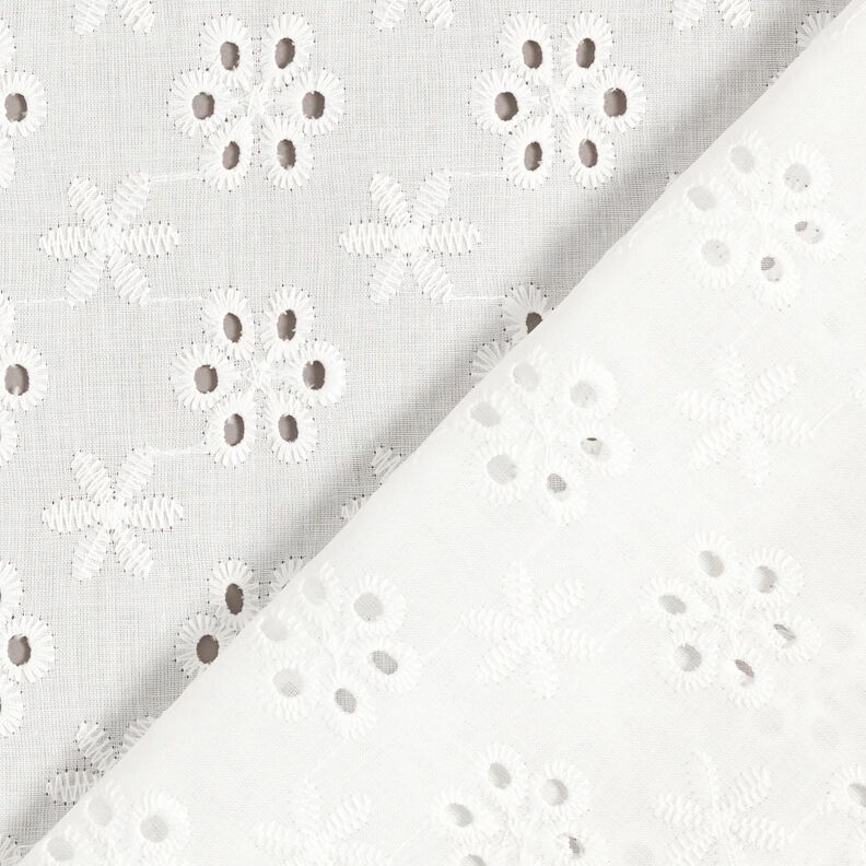 Tela de algodón con bordado inglés de flores – blanco,  image number 4