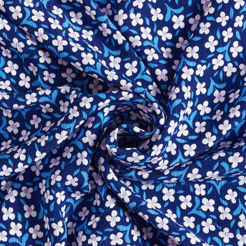 Crepe de viscosa flores pequeñas – azul marino/blanco,  image number 3