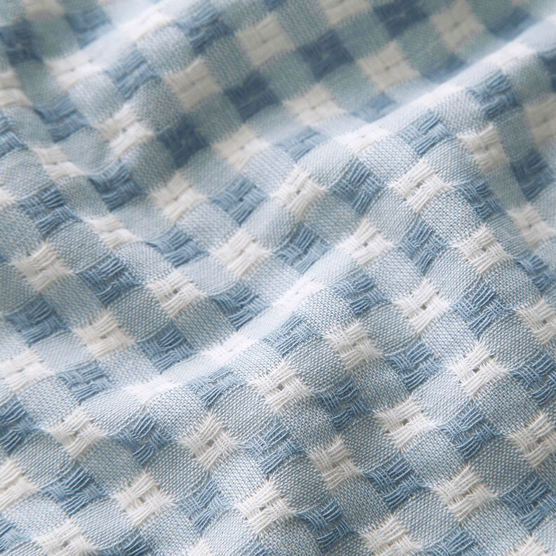 Tela de algodón con estructura a cuadros – blanco/azul claro,  image number 2