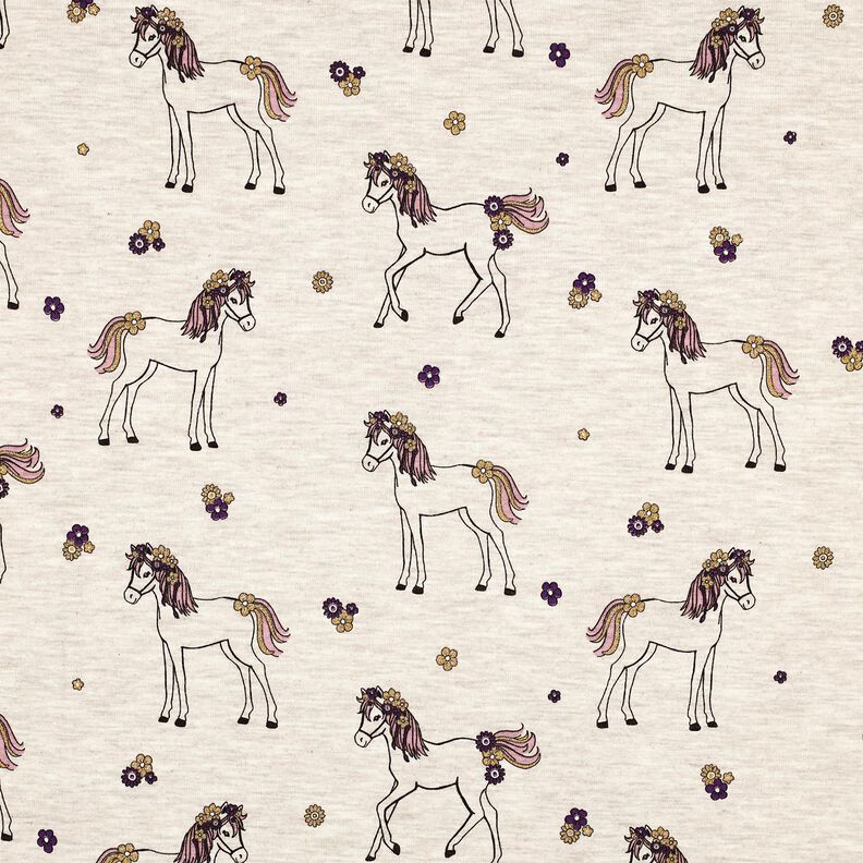 Tela de jersey de algodón Caballo de flores con purpurina | Poppy Fabrics – naturaleza/dorado,  image number 1