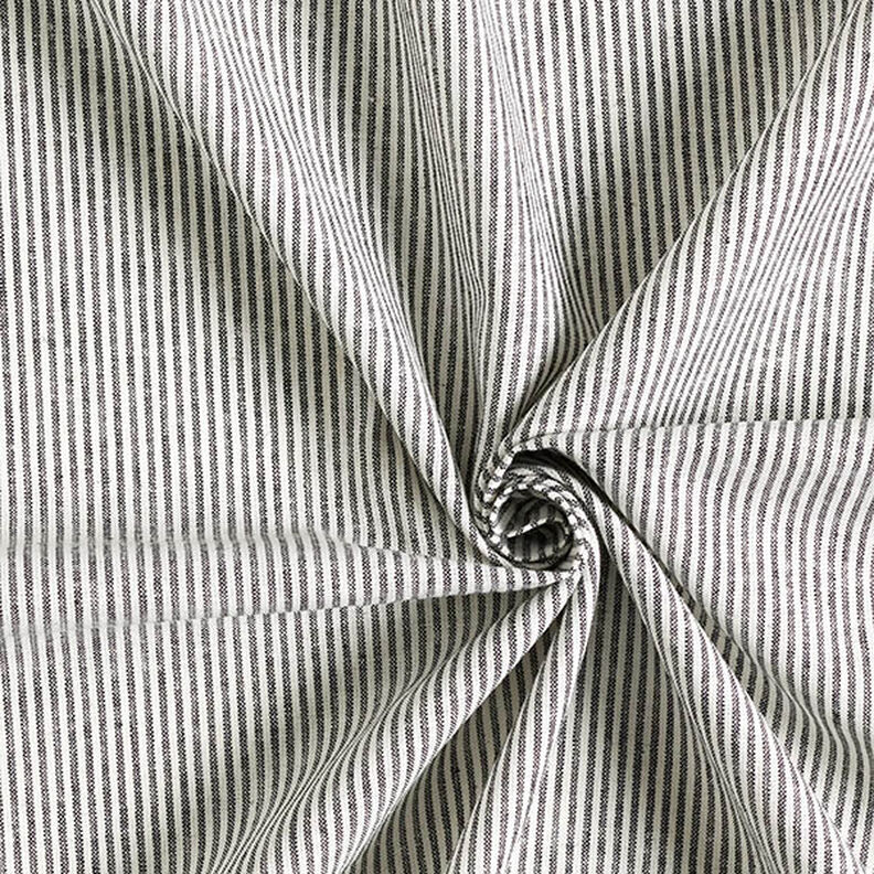 Mezcla de lino y algodón Rayas estrechas – negro/blanco lana,  image number 3