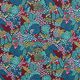 Tela de algodón cretona pájaros en campo de flores – azul noche,  thumbnail number 1