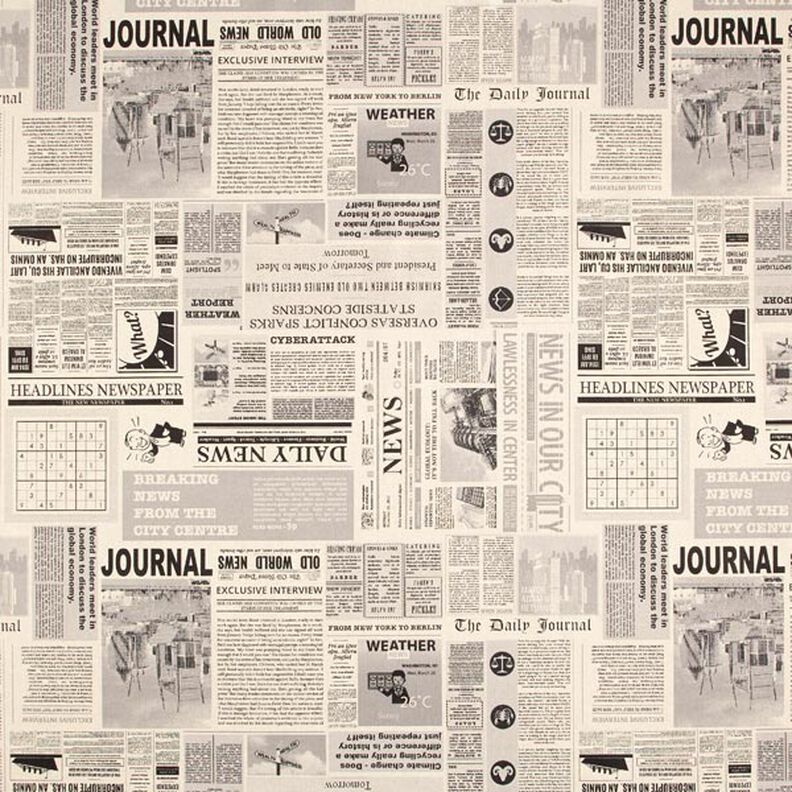 Tela decorativa Panama media periódico vintage – naturaleza/negro,  image number 1