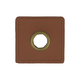 Parche de imitación de cuero con ojal [ 4 Unidad / Ø 10 mm ] – marrón, 