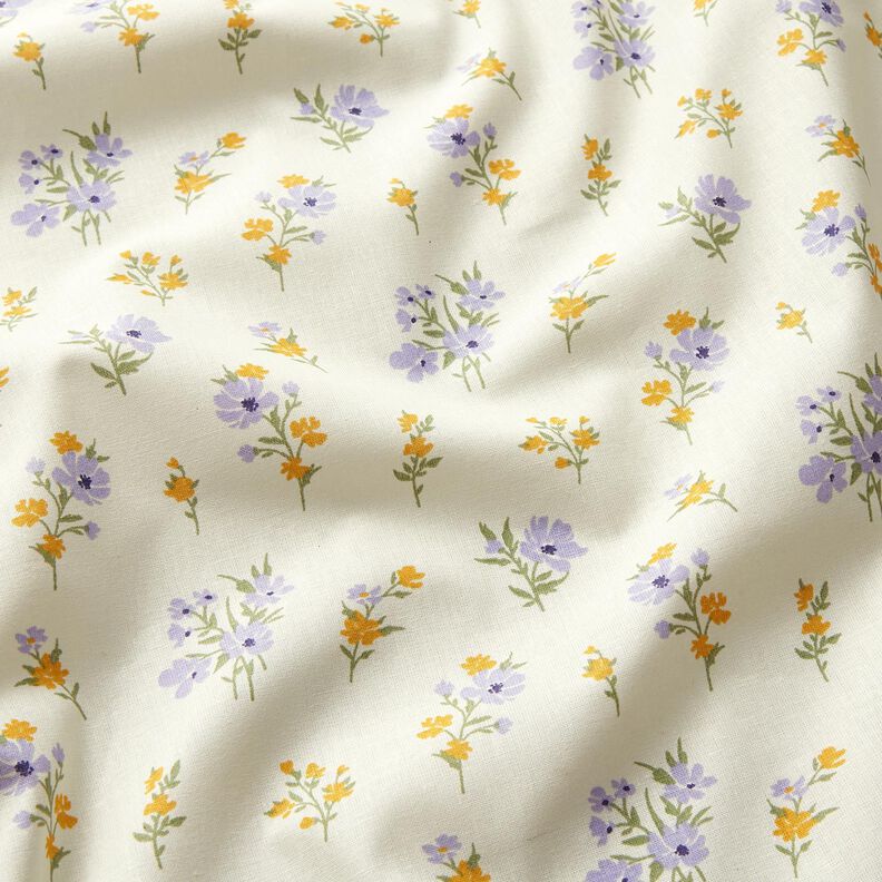 Tela de algodón Cretona Mini flores – crema/lila,  image number 2
